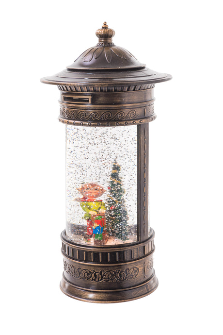 10.5" Brown Plastic English Mailbox LED Snow Globe with Working Elf