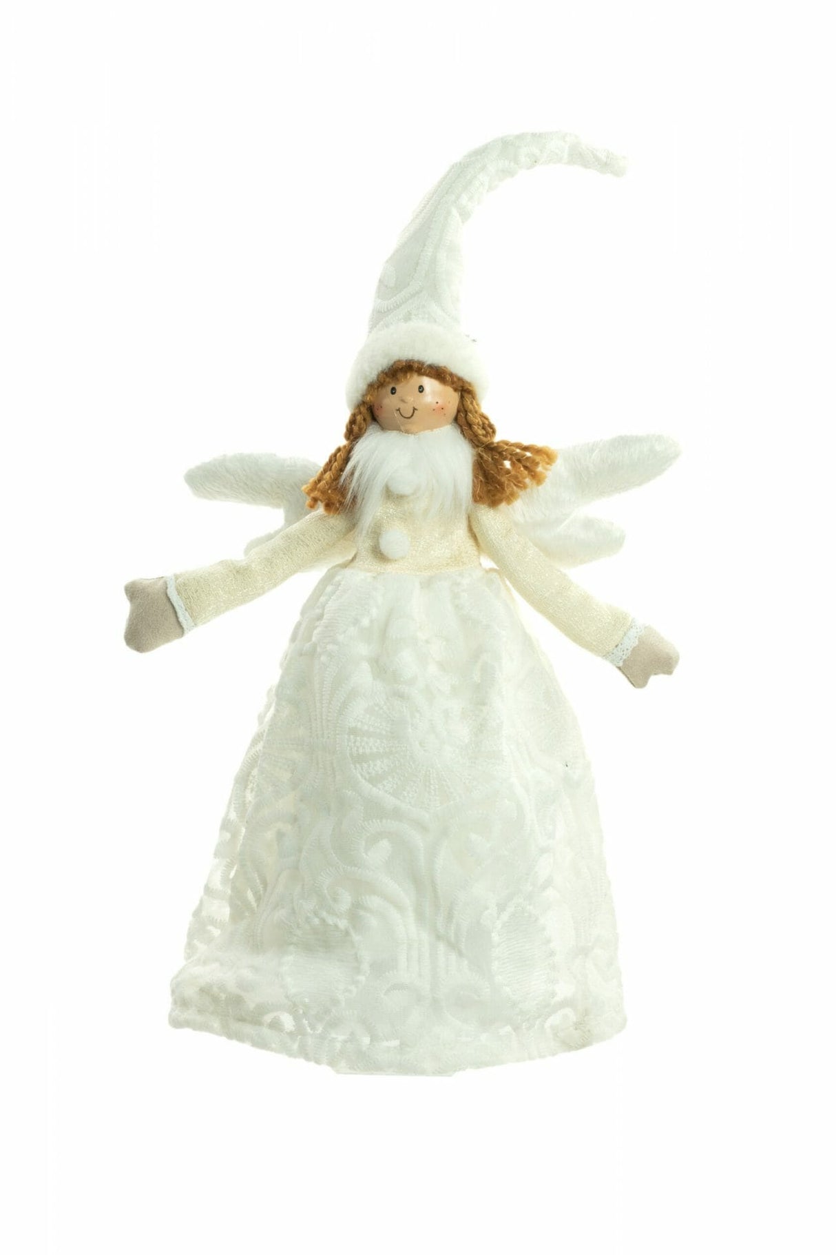 16" Sitting White Cloth Angel Girl with Wings