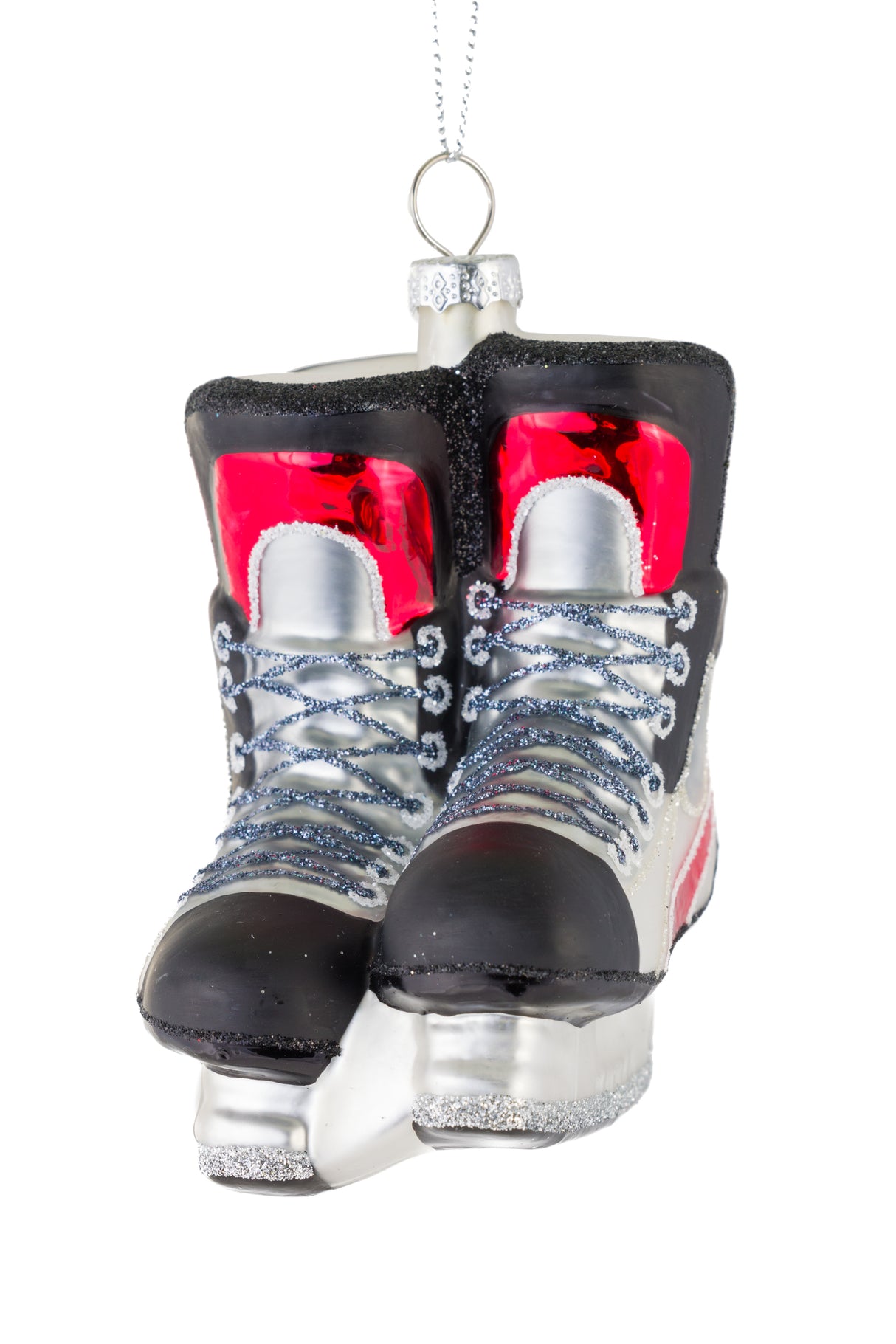 4.25" Hanging Silver and Red Glass Hockey Skates Ornament