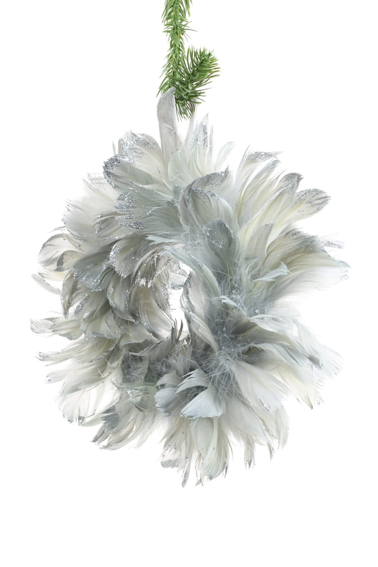 9"Gray and Silver Feather Wreath