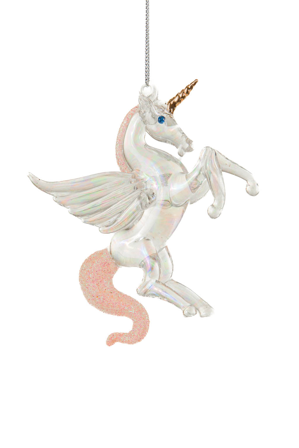 4" Hanging Clear Glass Alicorn Ornament withTail