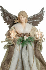 16" Taupe and Gray Rattan Modern 10-Light Angel Tree Topper with Holly Belt