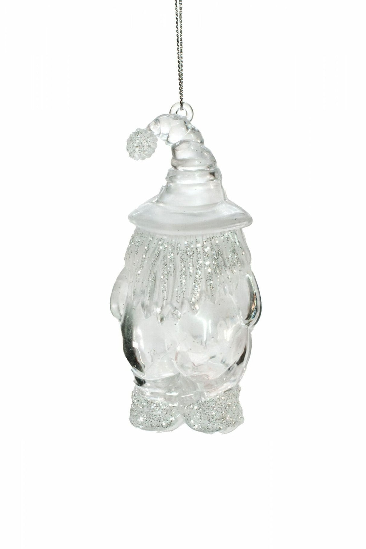 Hanging Clear Glittered Gnome Ornament