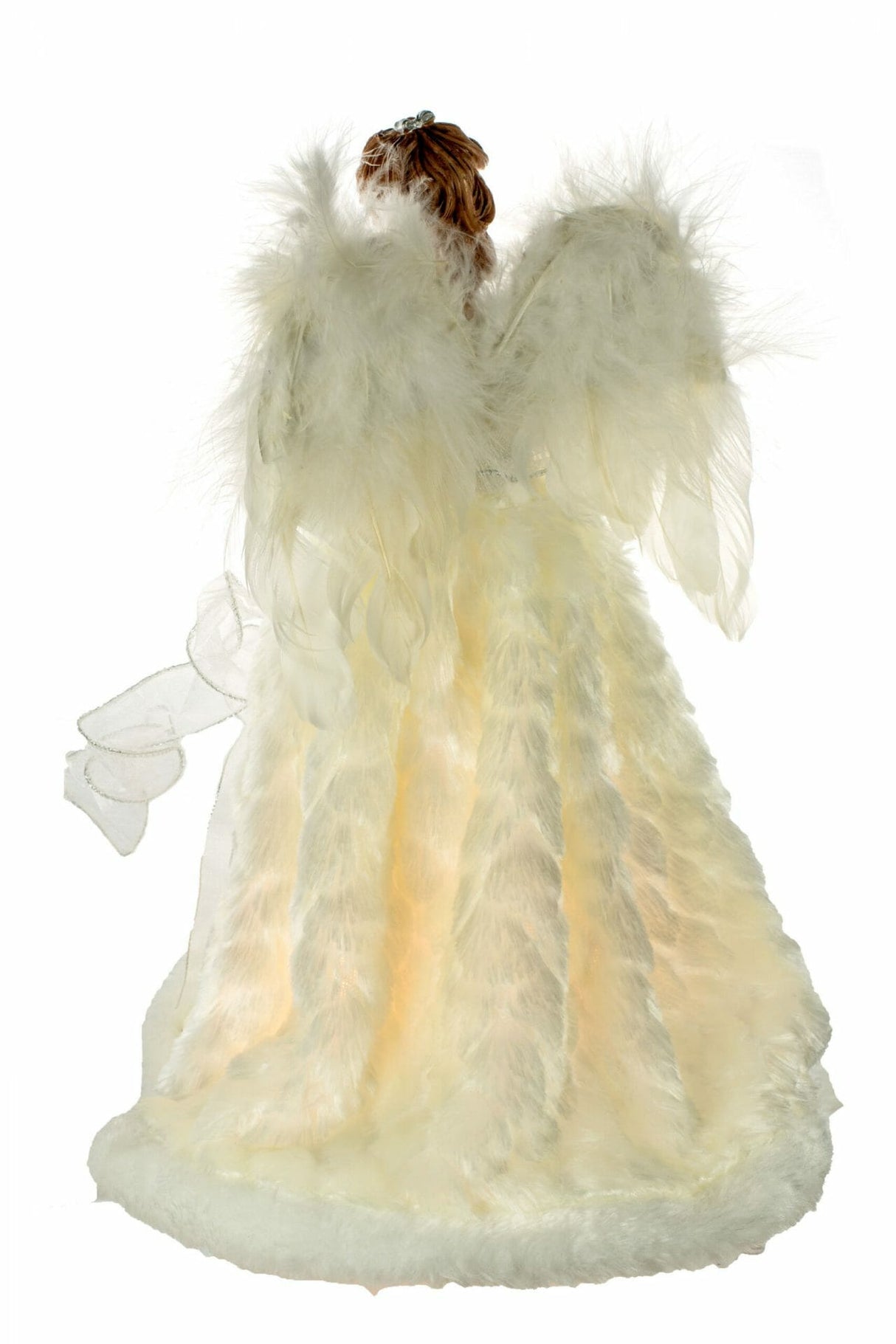 14" Ivory Cloth Modern 10-Light Angel Tree Topper with Fur Coat