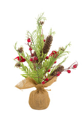 14"Green and Red Pvc Christmas Tree with Cardinals and Berries
