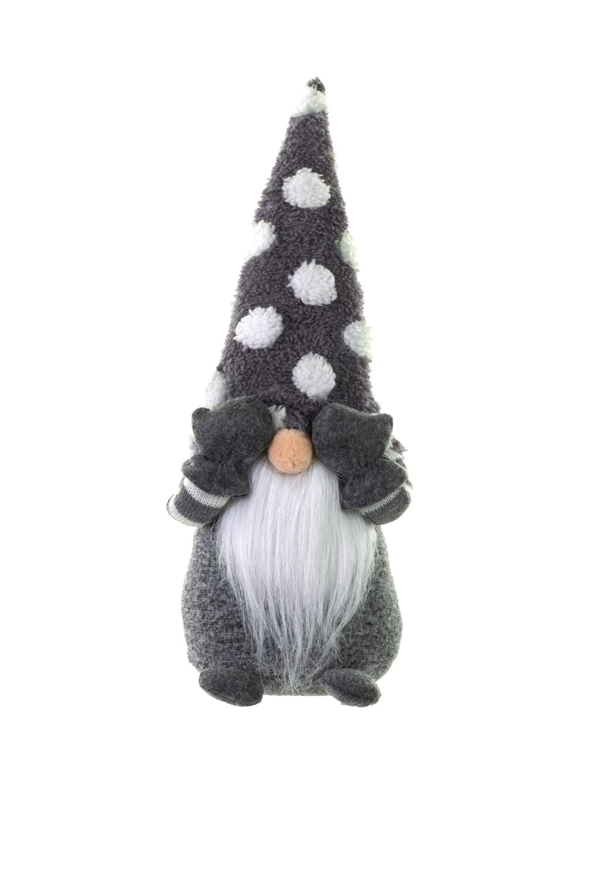 14" Gray and White Plush Shy Guy Gnome with Spotted Hat