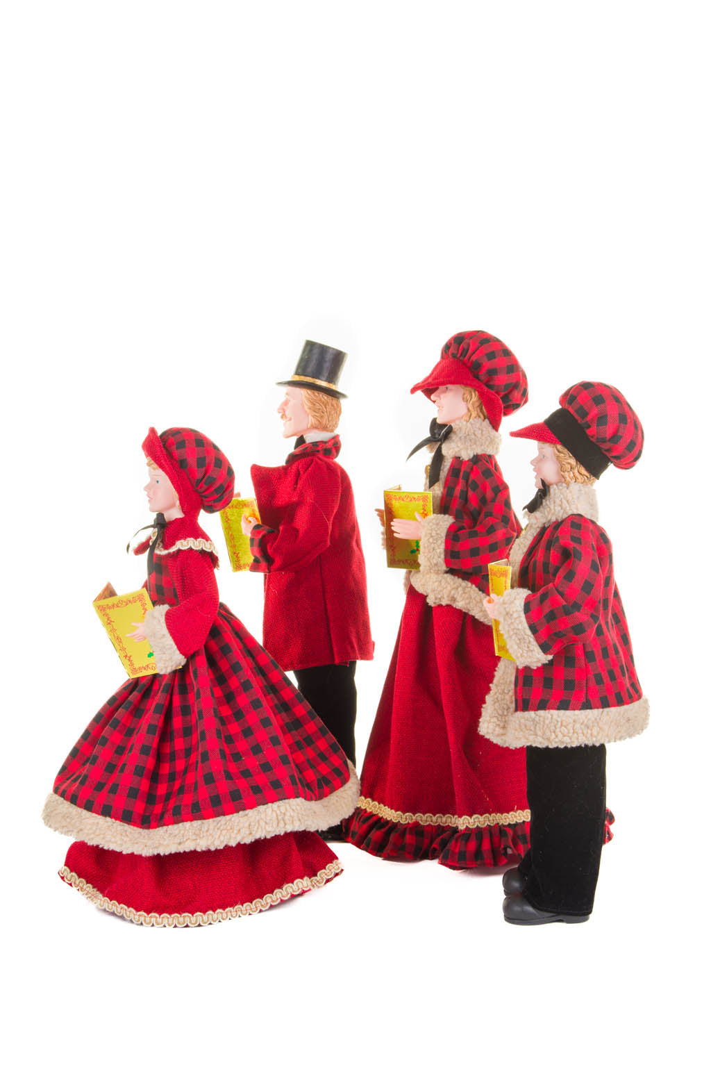 22" Set of 4 Plaid Red and Black Plastic Classic Caroler Set with Golden Buttons
