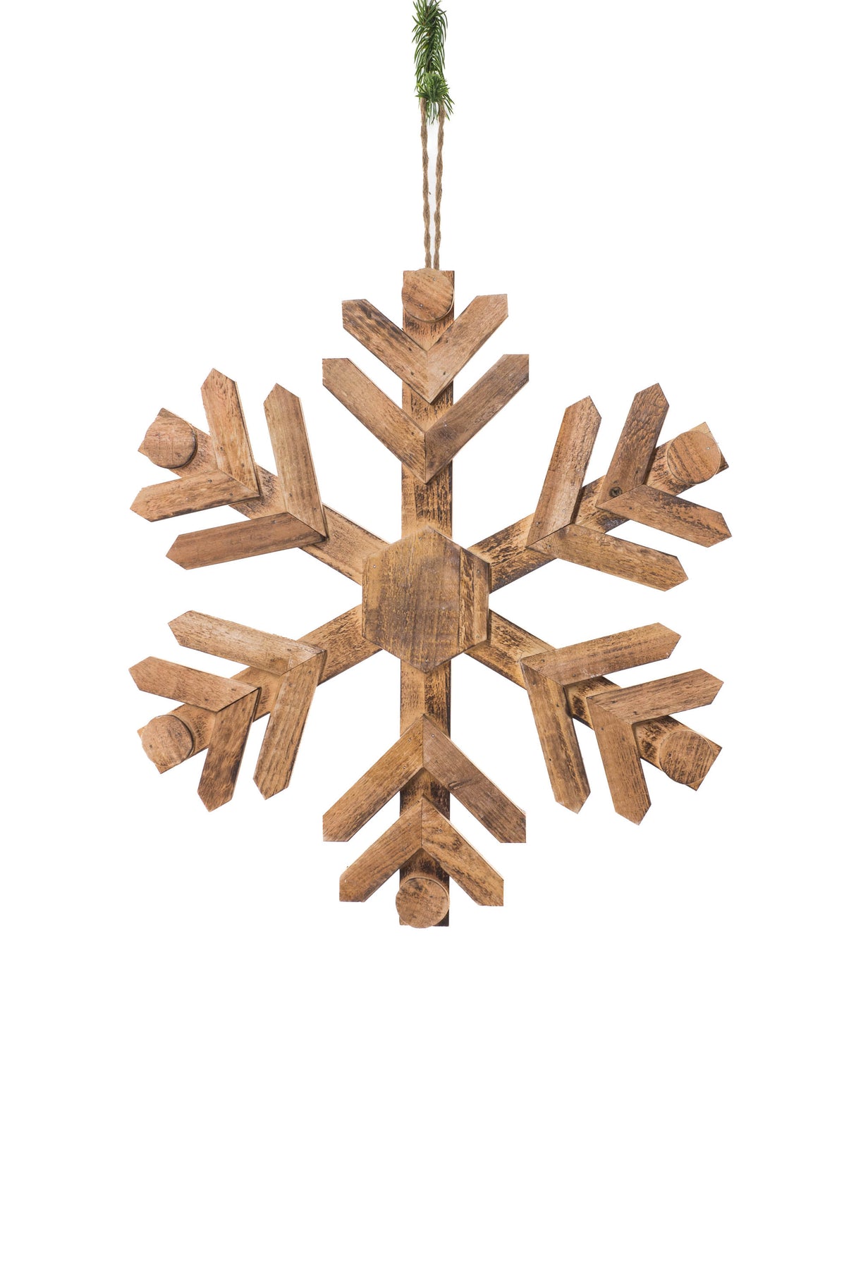 17.75" Hanging Smokey Wood Classic Snowflake Decoration