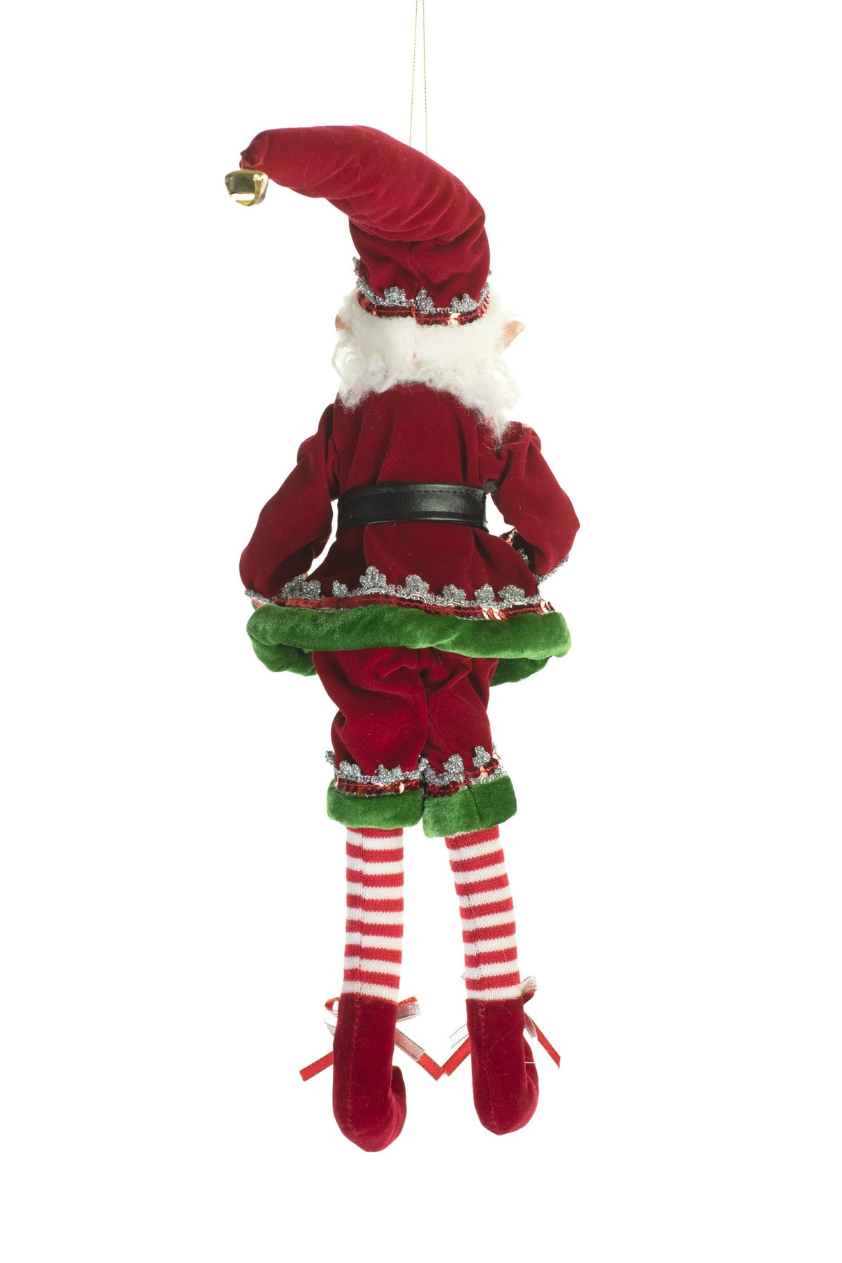 19" Red and Green Cloth Fancy Elf Figurine with Posable Hat