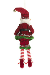 19" Red and Green Cloth Fancy Elf Figurine with Posable Hat