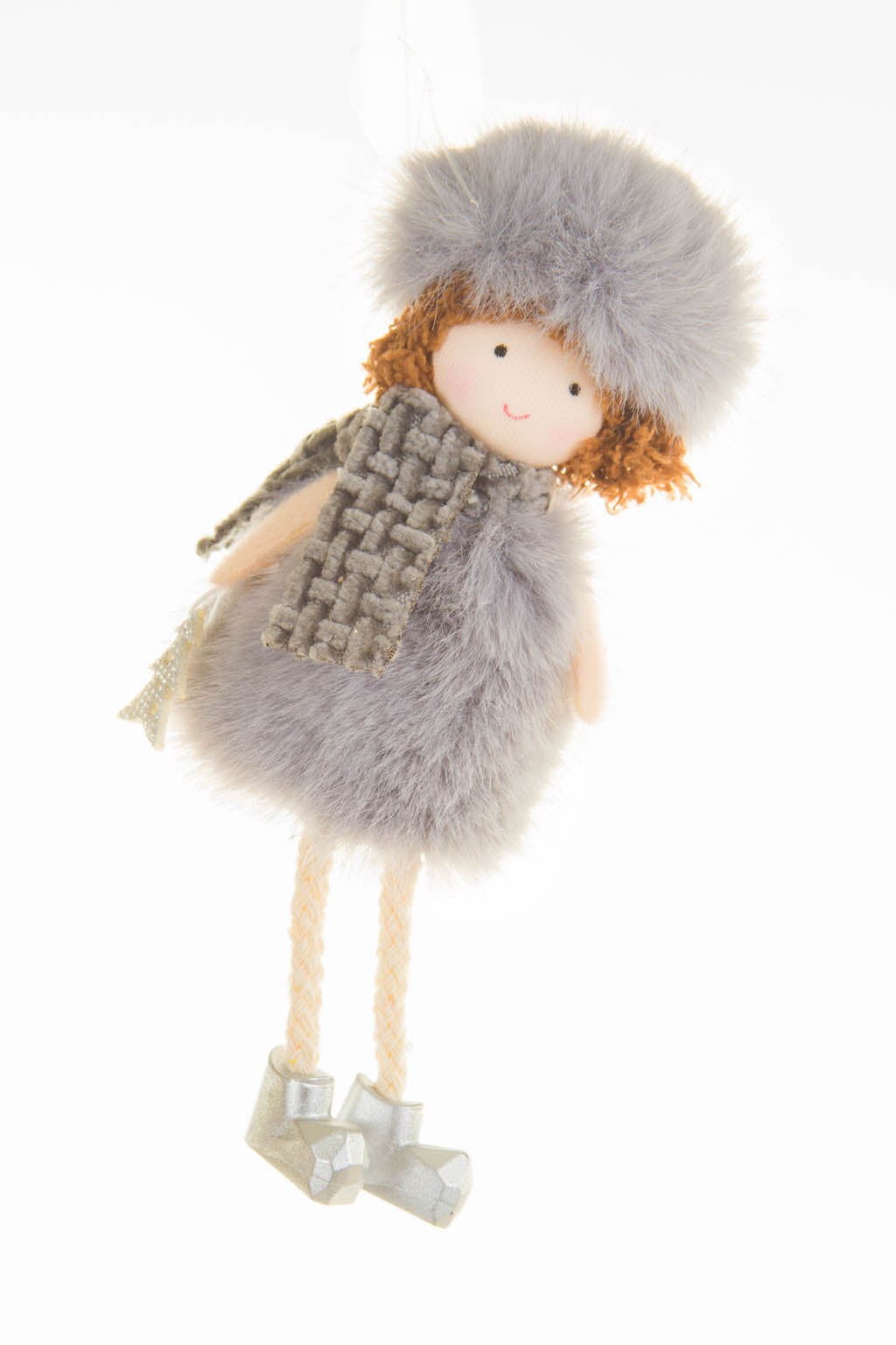 6" Hangable Gray Cotton Cozy Angel Ornament with Knit Scarf
