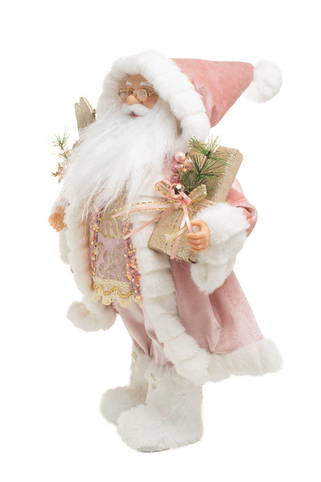 19" Pink and White Velour Santa Figurine with Gifts