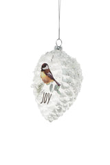4.5" Hanging Clear Glass Pinecone Ornament with Perched Chickadee