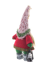 13.5" Hanging Plaid Red and Brown Cloth Gnome Ornament