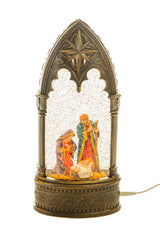11.8" Bronze Plastic Nativity Warm White LED Snow Globe with Swirling Glitter