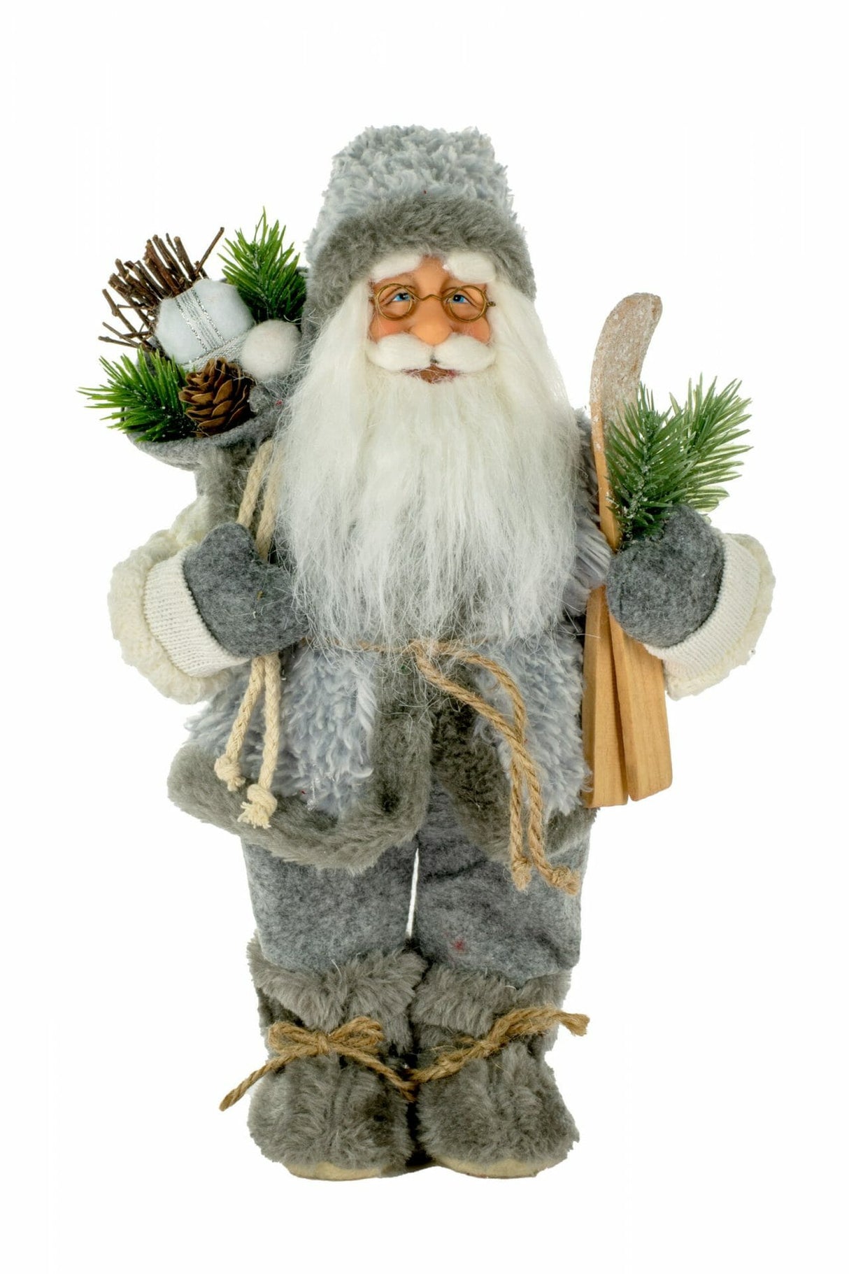 12" Gray Cloth Winter Santa Figurine with Skis