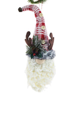 18" Hanging Red and White Cloth Gnome Head with Antler Hat