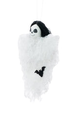 8" Fuzzy Hanging White Cloth Ghost Doll with Black Hair