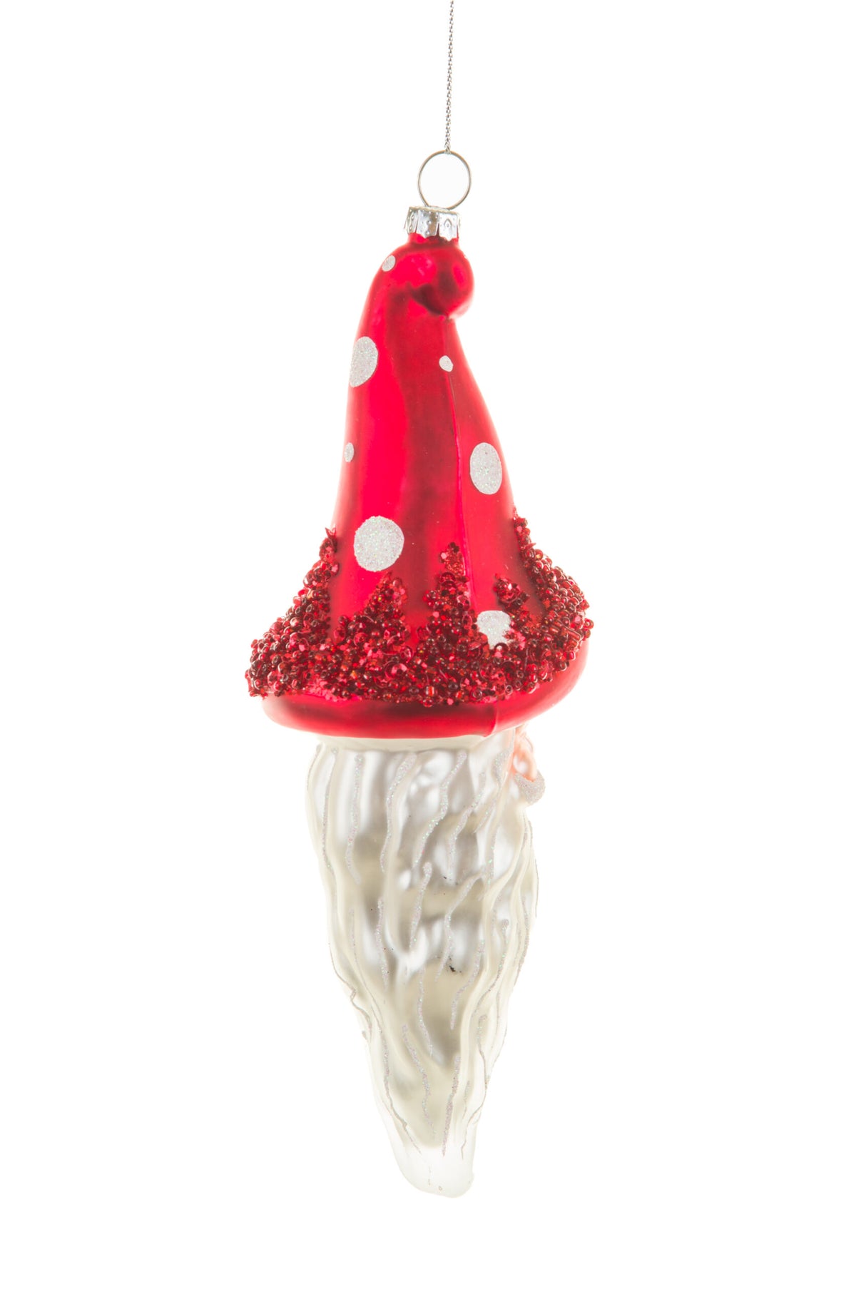 6" Hanging Matte White and Silver Porcelain Finial Teardrop Ornament