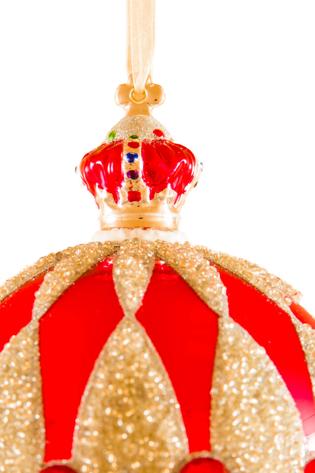 7" Hanging Sequin Red and Silver Glass Royal Ball Ornament