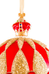 7" Hanging Sequin Red and Silver Glass Royal Ball Ornament