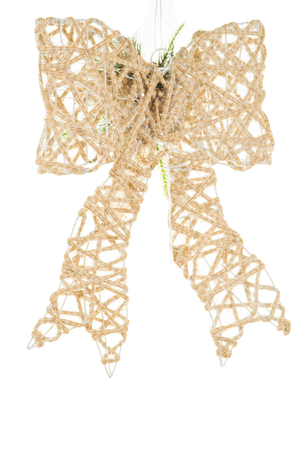 15" Hanging Beige and Green Cotton Rope Mache Luminant Warm White LED Christmas Star