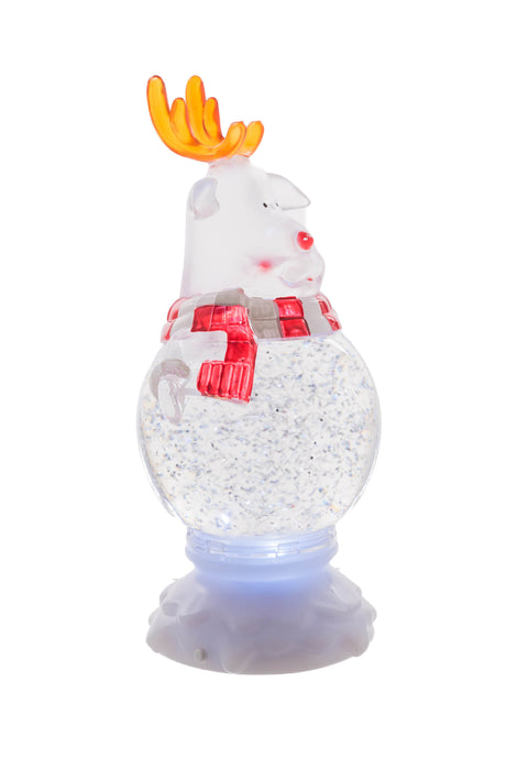 8.5" Clear Plastic Reindeer LED Snow Globe with Swirling Glitter