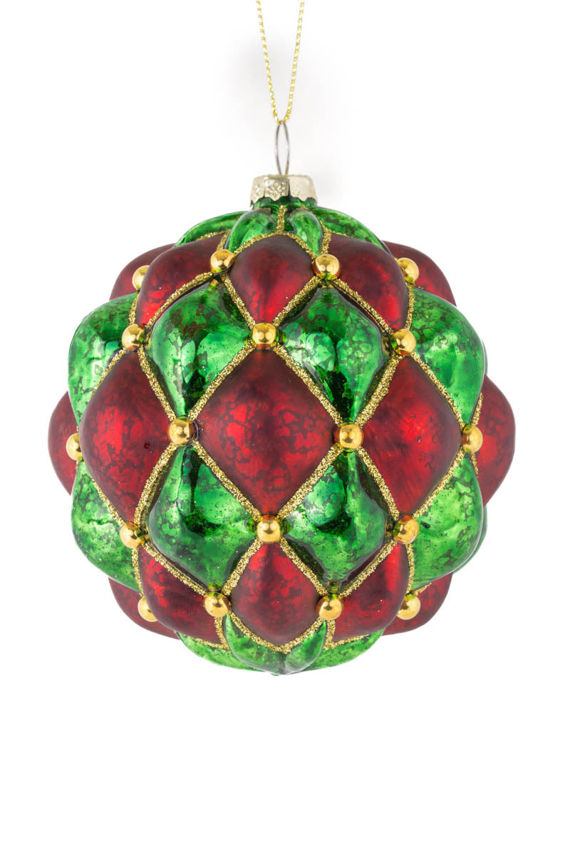 4.5" Hanging Red and Green Glass Artichoke Bulb Ornament