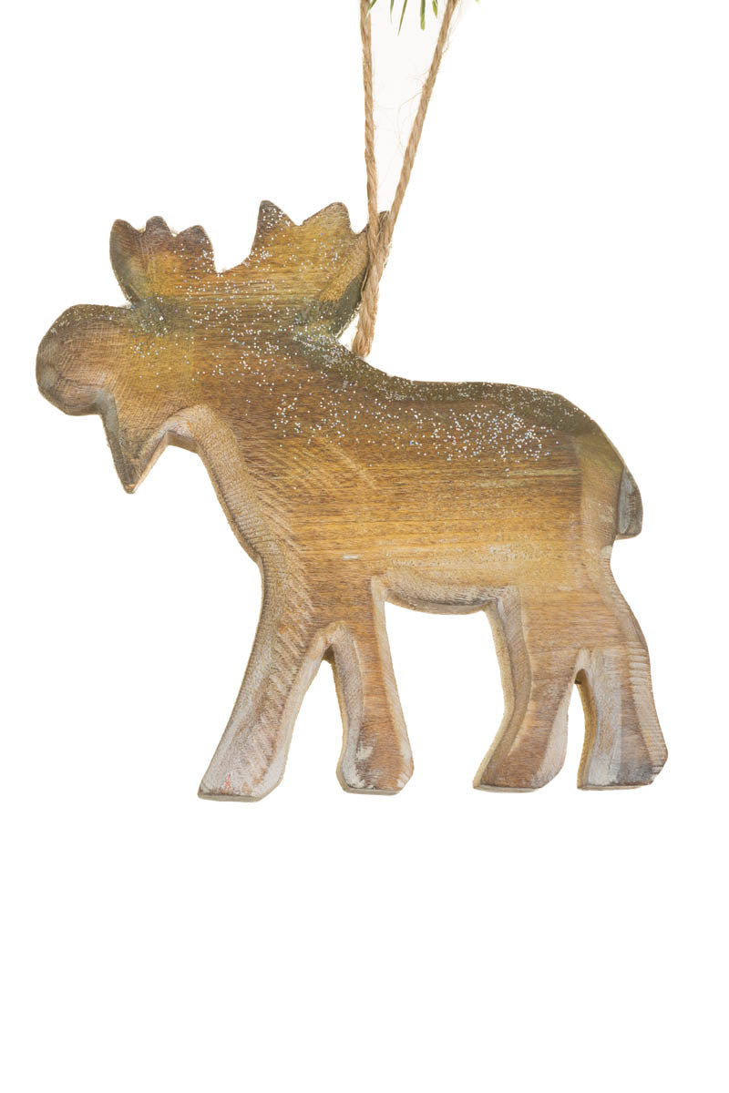 4.25"Umber Wooden Moose Ornament
