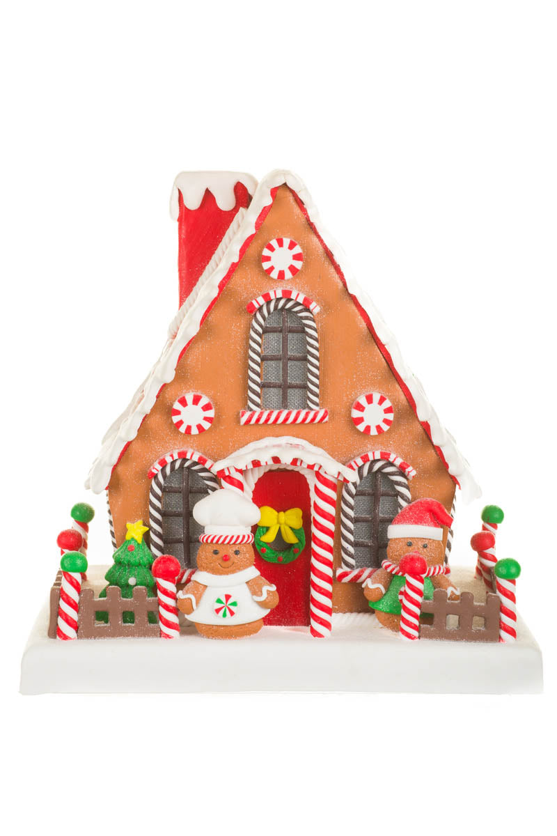 9" Sparkly Brown and Red Clay Gingerbread Chef's House Warm White LED Display