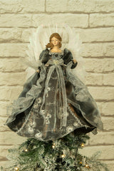 18" Silver and Gray Cloth Large Modern Fiber Optic Angel Tree Topper