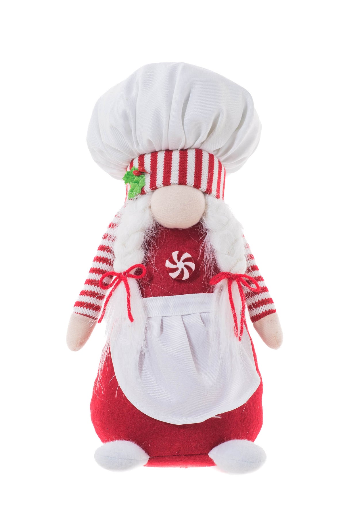 12.5" Striped White and Red Cloth Chef Santa Gnome