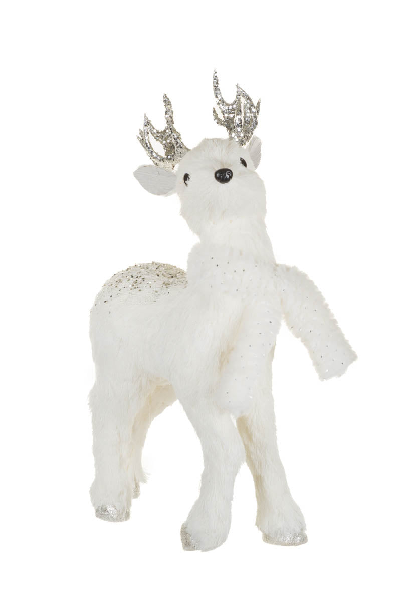 18.25" White Straw Reindeer Figurine with Sequin Antlers