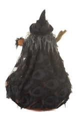 26" Sitting Flocked Orange and Black Polyfoam Vogue Witch Figure Sitting On A Pumpkin
