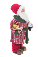 26" Red and Green Cloth Sabbatical Santa Figurine with Coffee and Snacks