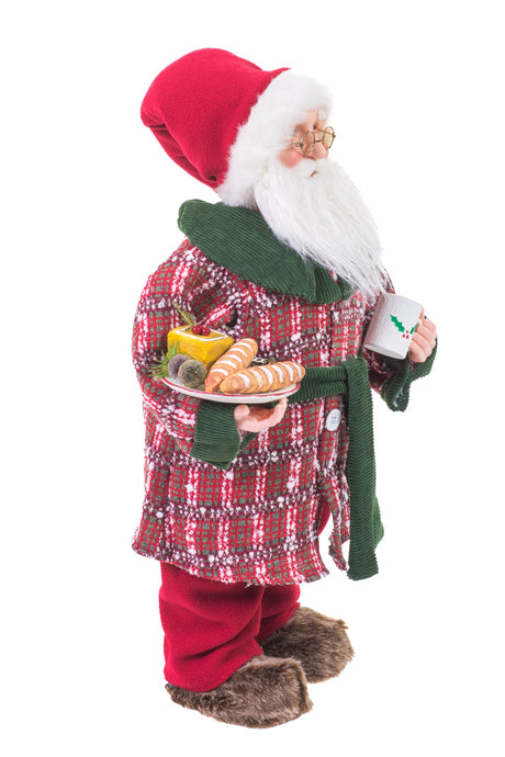 26" Red and Green Cloth Sabbatical Santa Figurine with Coffee and Snacks
