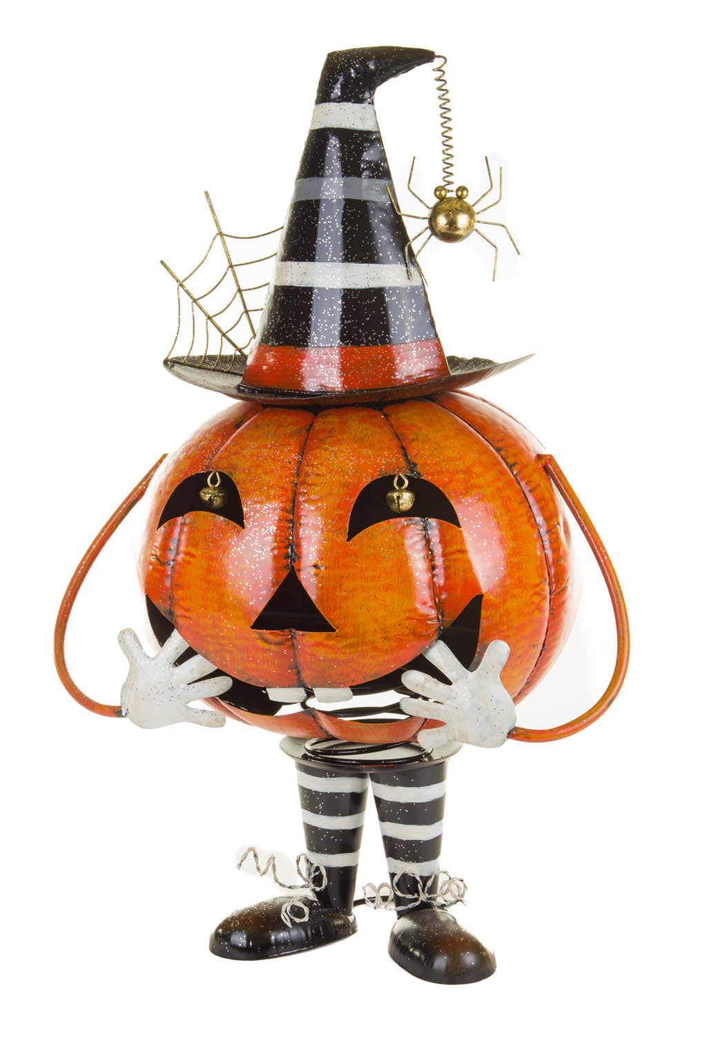 28" Orange and Black Metal Bouncy Pumpkin Ornament
