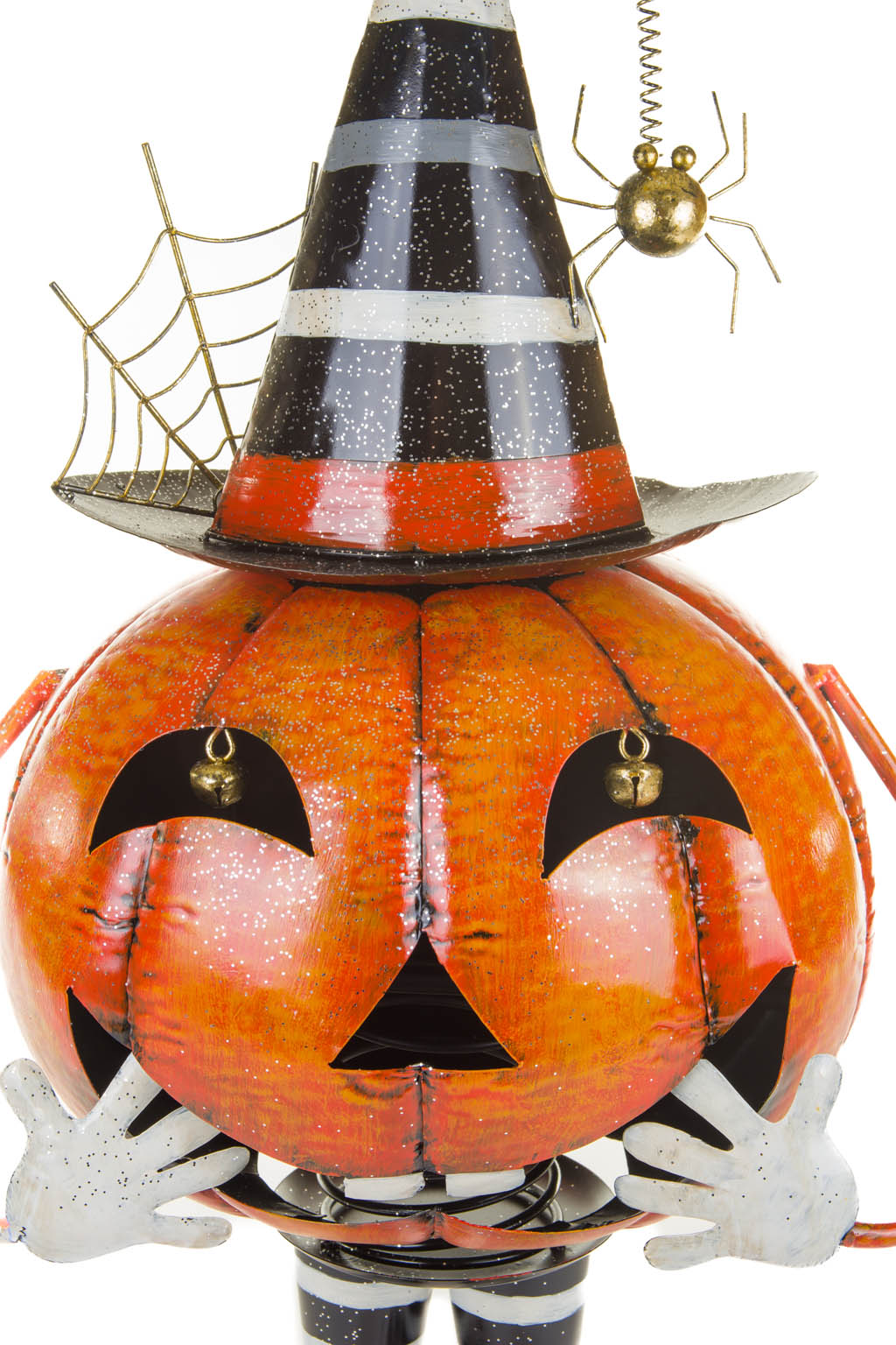 28" Orange and Black Metal Bouncy Pumpkin Ornament