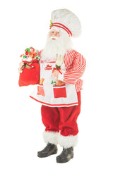 39" Large Candycane Red and White Cloth Chef Santa Figurine Ready To Cook
