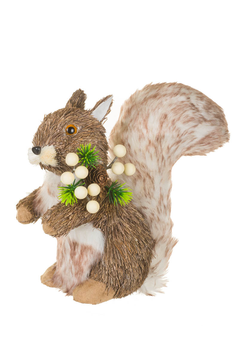 10" Brown and White Straw Squirrel Figurine