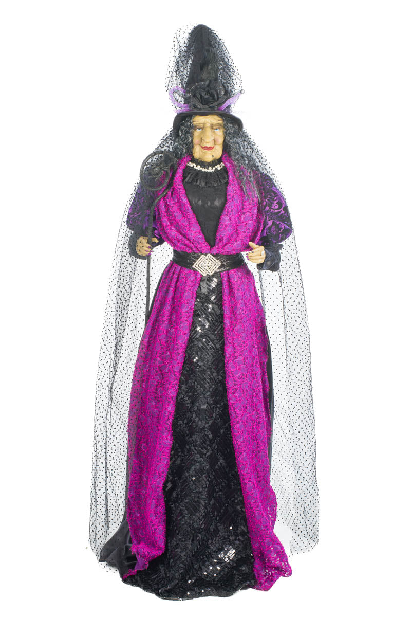 55" Orchid and Black Fabric Witch Figure with Spider Staff