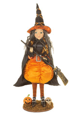 20" Sequin Black and Orange Polyester Pumpkin Witch Figure