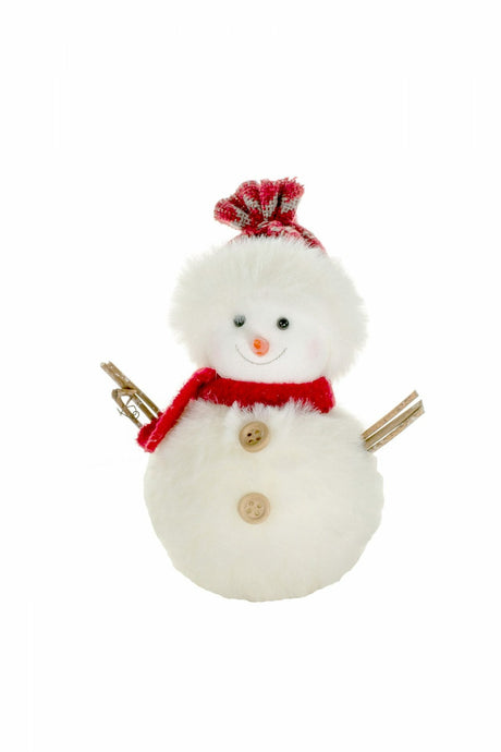 5" Hanging White and Red Cloth Snowman Ornament