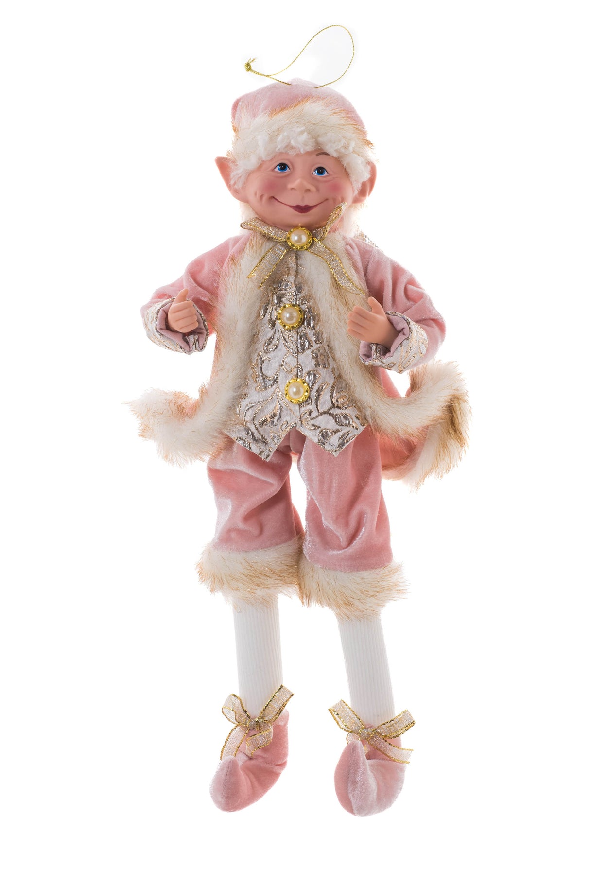 18" Hangable Pink and Gold Cloth Elf Chef Figurine with Adjustable Legs