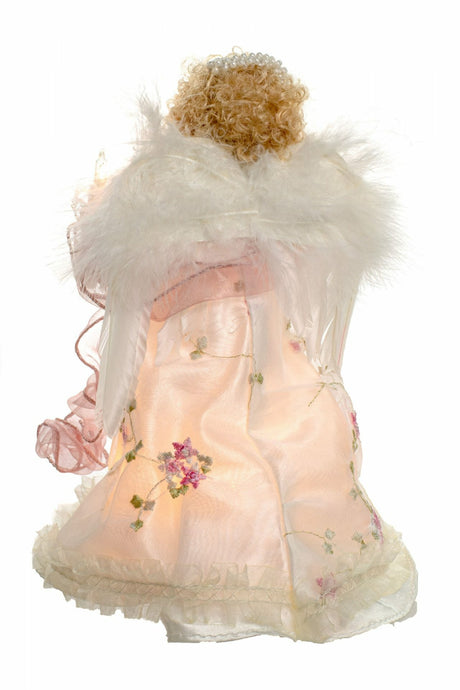 10" Ivory Cloth Small 10-Light Angel Tree Topper with Blonde Curly Hair