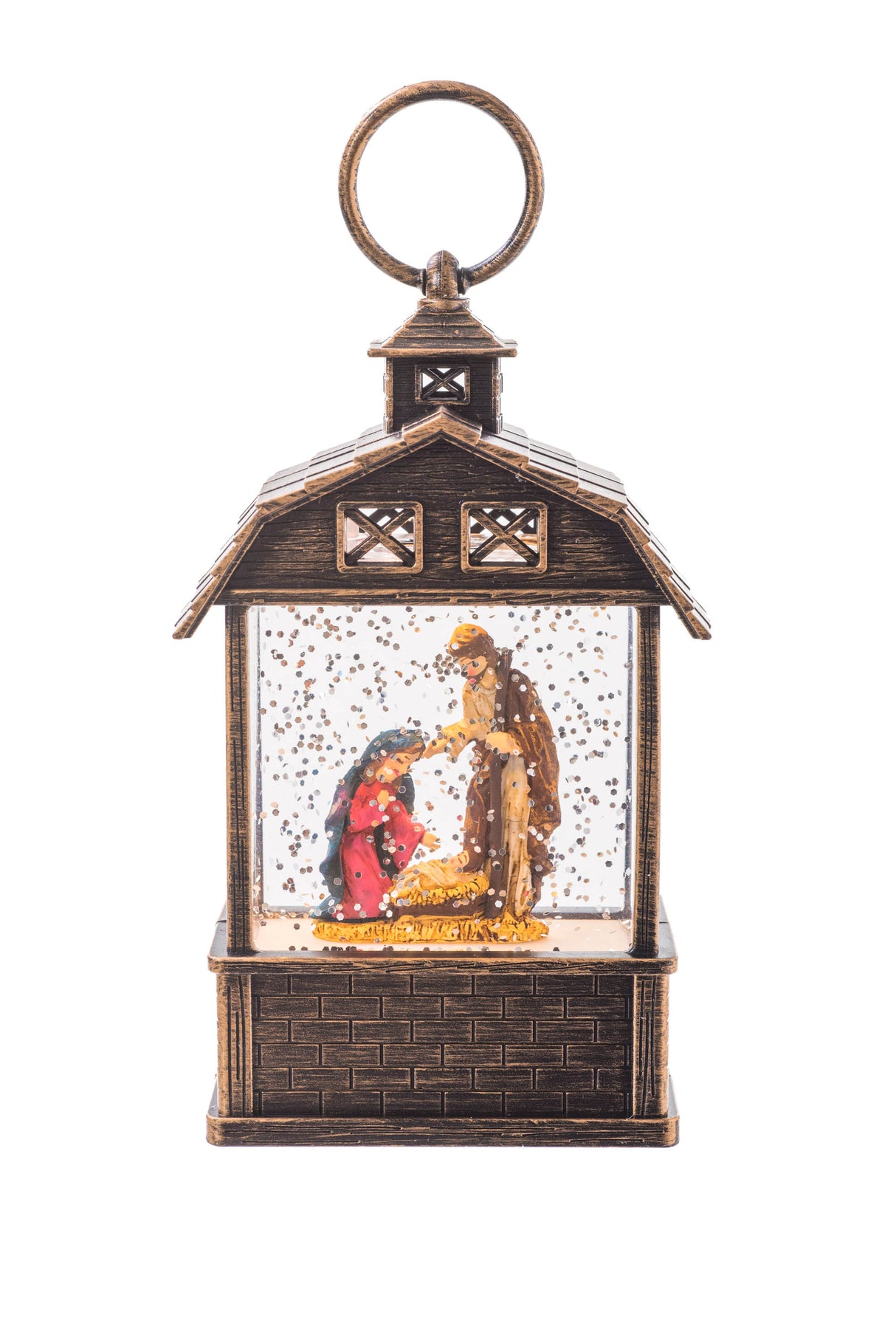 5.5" Mini Brown Plastic Barn-Style LED Snow Globe with Nativity