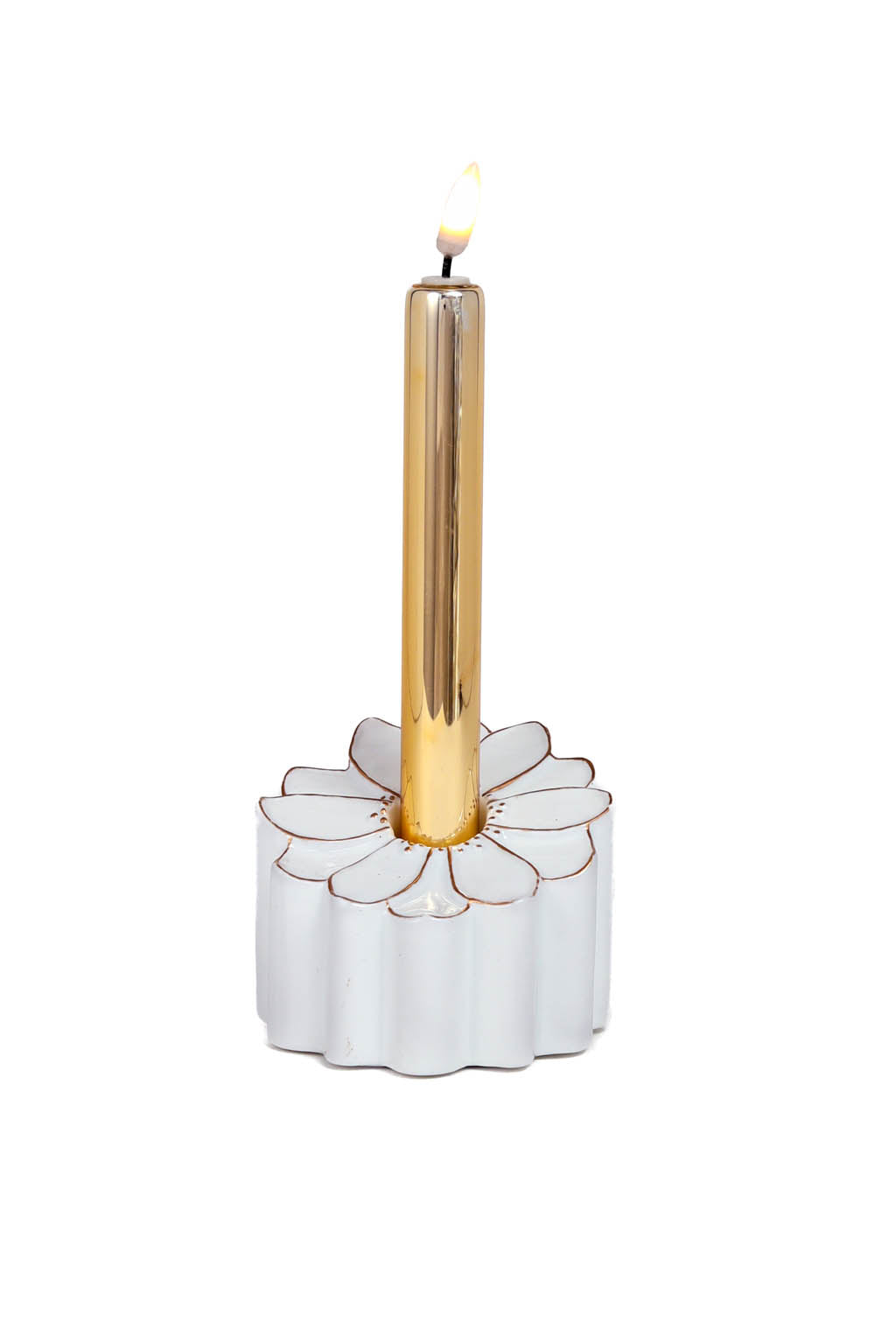 8.75" Gold and White Glass Candle Illuminated Display