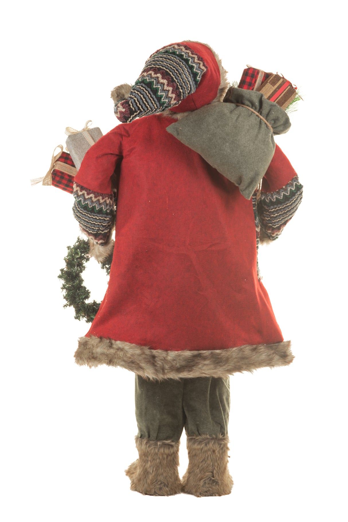 49" Red and Gray Cloth Santa Figurine with Gifts