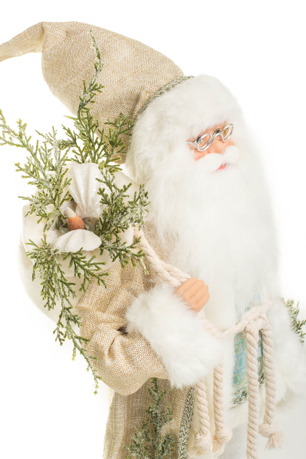 19" Cream and Ivory Polyester Santa Claus Figurine with Sea Shells