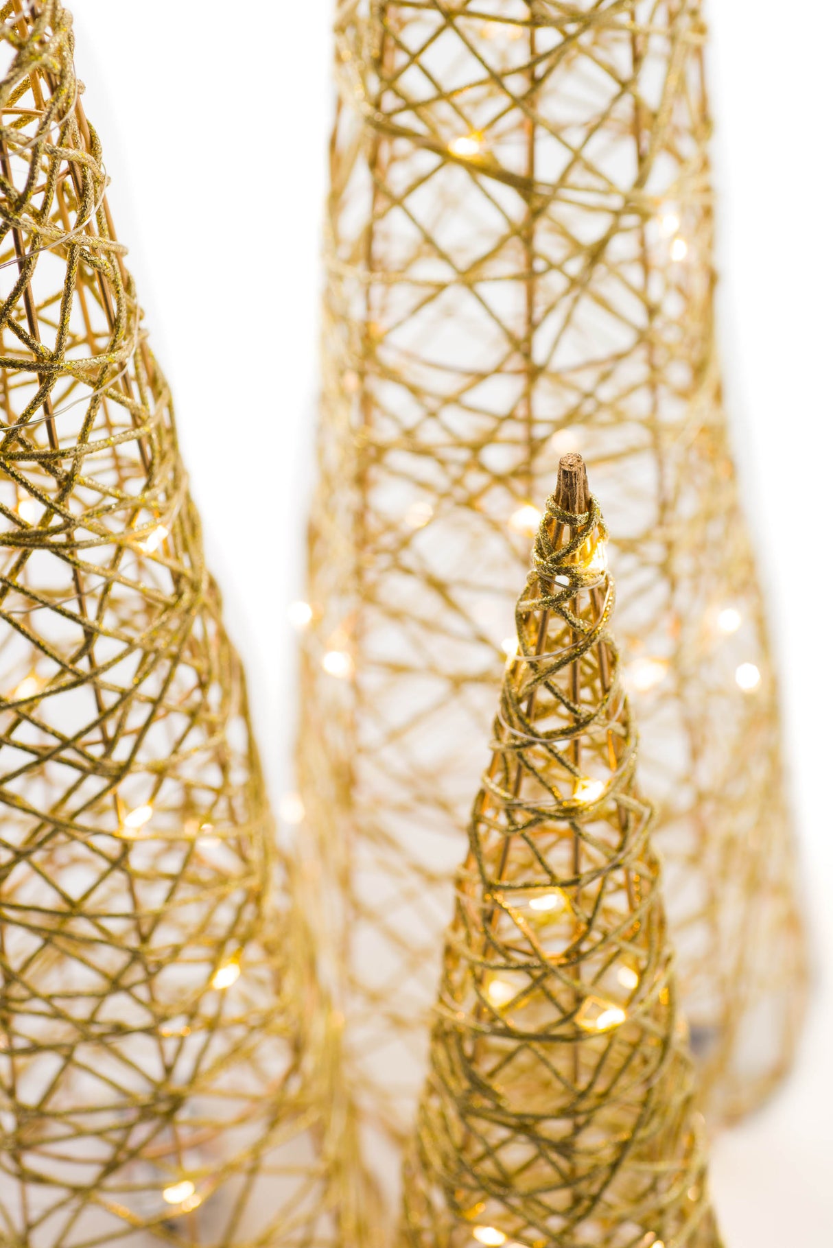 31.5"Cone Gold Wireframe Accent Illuminated Tree Set